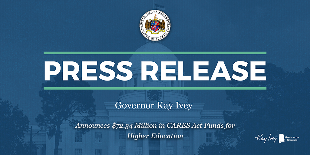 Governor Ivey Announces $72.34 Million in CARES Act Funds for Higher Education