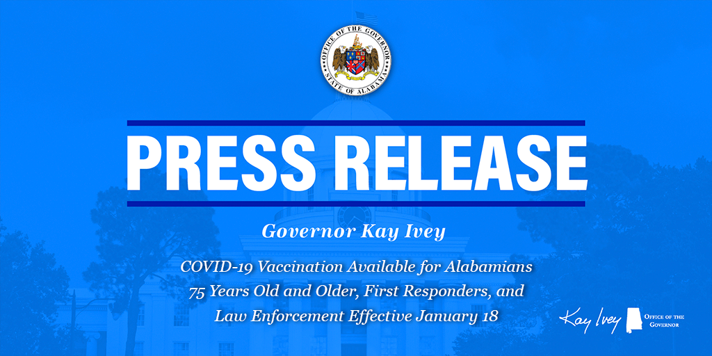 COVID-19 Vaccination Available for Alabamians 75 Years Old and Older, First Responders, and Law Enforcement