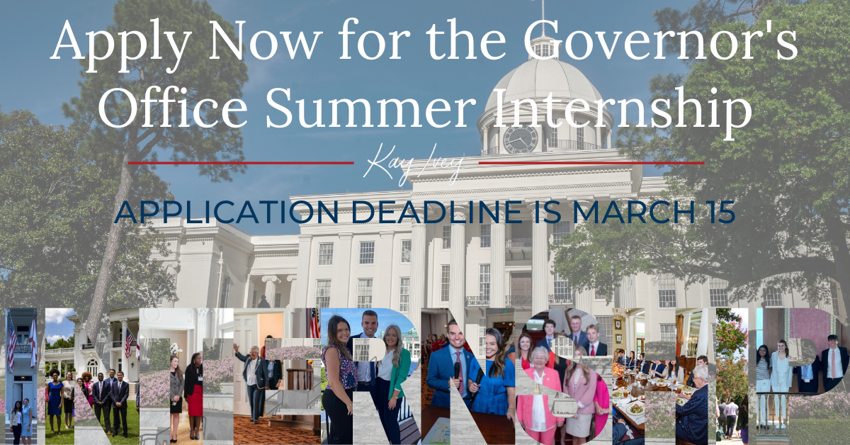 Governor Ivey Encourages Alabama College Students to Apply for Governor’s Office Internship Program