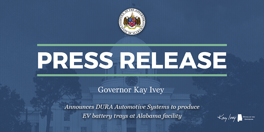 Gov. Ivey: DURA Automotive Systems to produce EV battery trays at Alabama facility, creating 279 jobs in Muscle Shoals