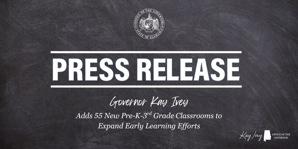 Governor Ivey Adds 55 New Pre-K-3rd Grade Classrooms to Expand Early Learning Efforts